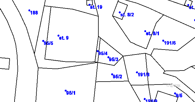 Parcela st. 95/4 v KÚ Kvasetice u Květinova, Katastrální mapa