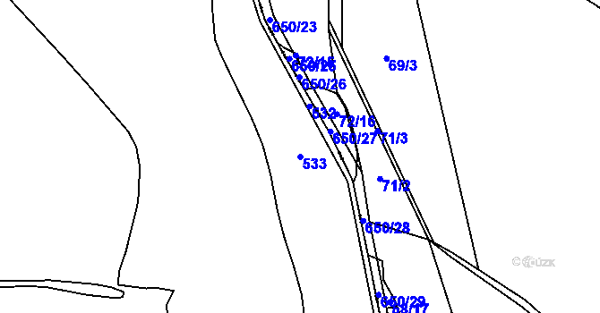 Parcela st. 533 v KÚ Kvasetice u Květinova, Katastrální mapa