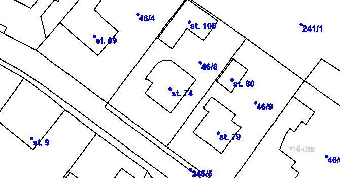 Parcela st. 74 v KÚ Květinov, Katastrální mapa