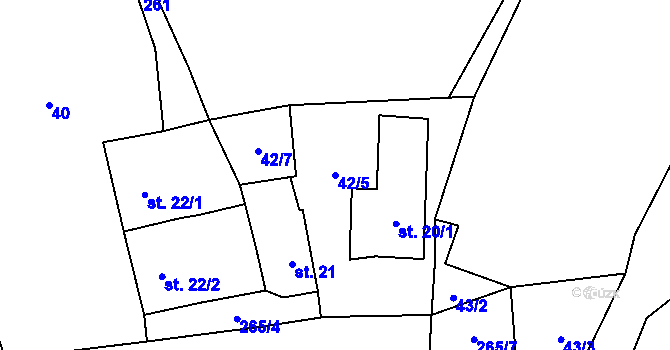 Parcela st. 42/5 v KÚ Květinov, Katastrální mapa