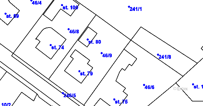 Parcela st. 46/9 v KÚ Květinov, Katastrální mapa