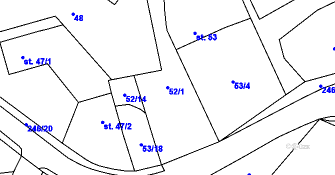 Parcela st. 52/1 v KÚ Květinov, Katastrální mapa