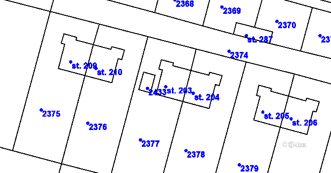 Parcela st. 203 v KÚ Květná, Katastrální mapa