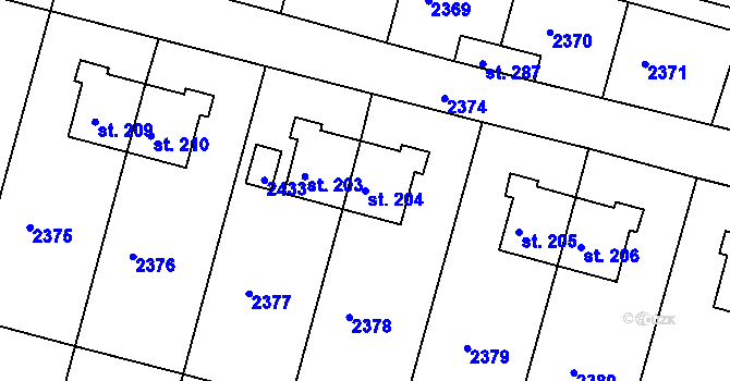 Parcela st. 204 v KÚ Květná, Katastrální mapa