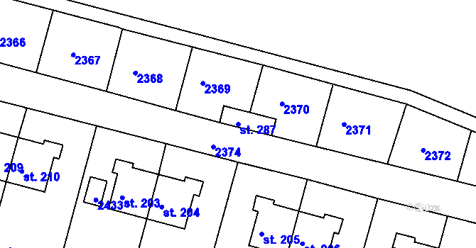 Parcela st. 287 v KÚ Květná, Katastrální mapa