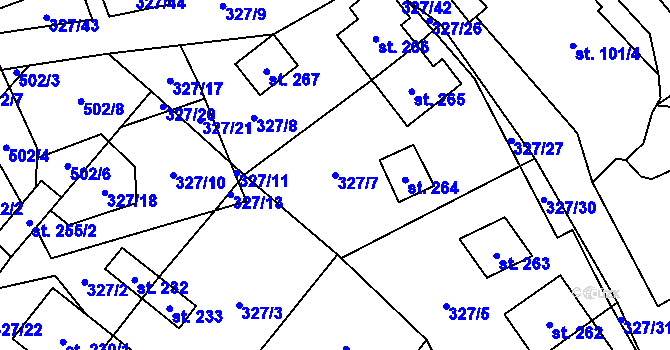 Parcela st. 327/7 v KÚ Květná, Katastrální mapa