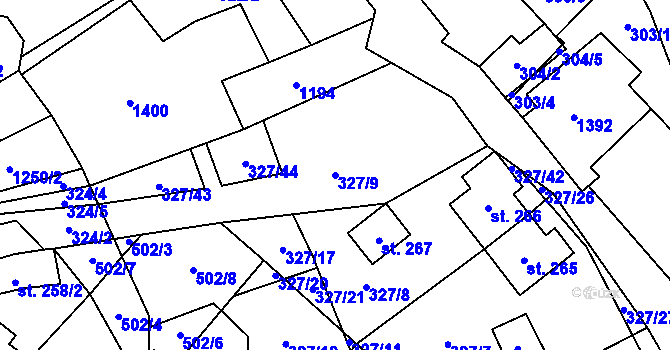 Parcela st. 327/9 v KÚ Květná, Katastrální mapa