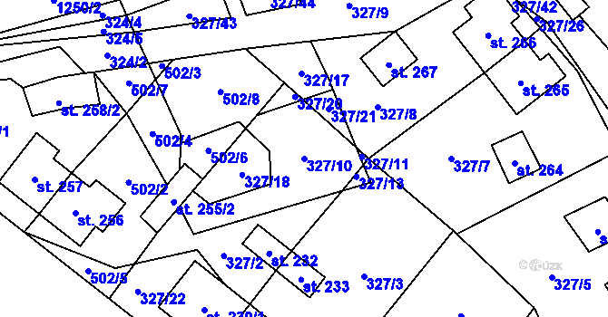 Parcela st. 327/10 v KÚ Květná, Katastrální mapa