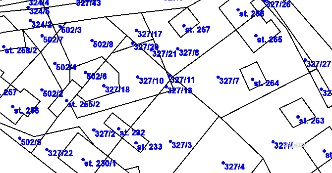 Parcela st. 327/13 v KÚ Květná, Katastrální mapa