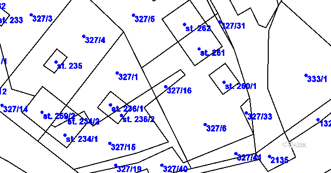 Parcela st. 327/16 v KÚ Květná, Katastrální mapa