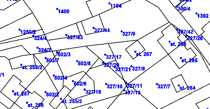 Parcela st. 327/17 v KÚ Květná, Katastrální mapa