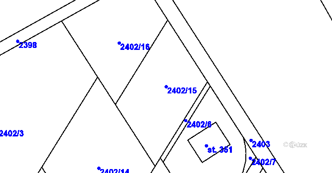 Parcela st. 2402/15 v KÚ Květná, Katastrální mapa
