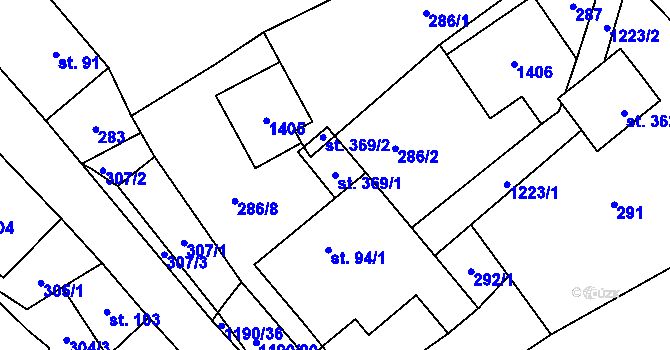 Parcela st. 369/1 v KÚ Květná, Katastrální mapa
