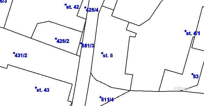 Parcela st. 5 v KÚ Květov, Katastrální mapa