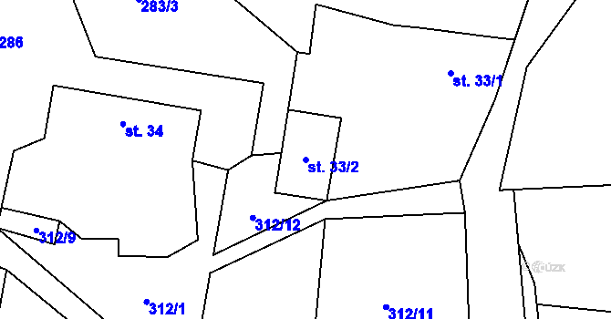 Parcela st. 33/2 v KÚ Květov, Katastrální mapa