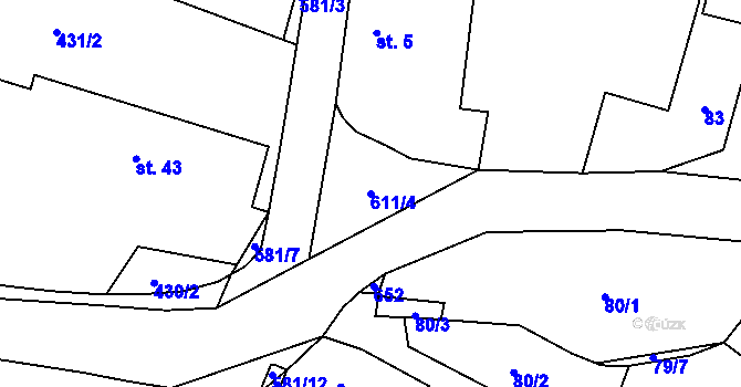 Parcela st. 611/4 v KÚ Květov, Katastrální mapa