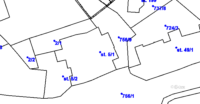 Parcela st. 5/1 v KÚ Kvíčovice, Katastrální mapa