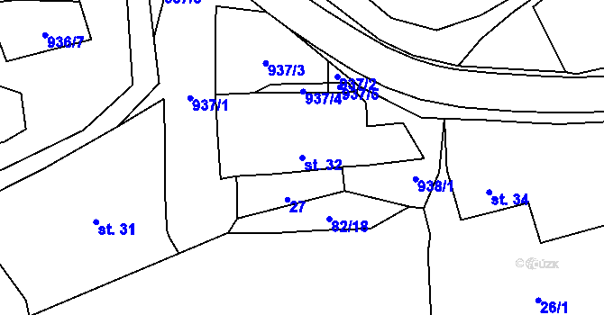 Parcela st. 32 v KÚ Kvíčovice, Katastrální mapa