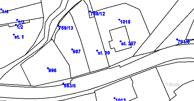 Parcela st. 39 v KÚ Kvíčovice, Katastrální mapa