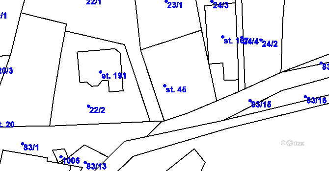 Parcela st. 45 v KÚ Kvíčovice, Katastrální mapa