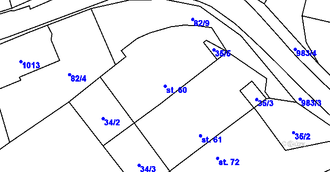 Parcela st. 60 v KÚ Kvíčovice, Katastrální mapa