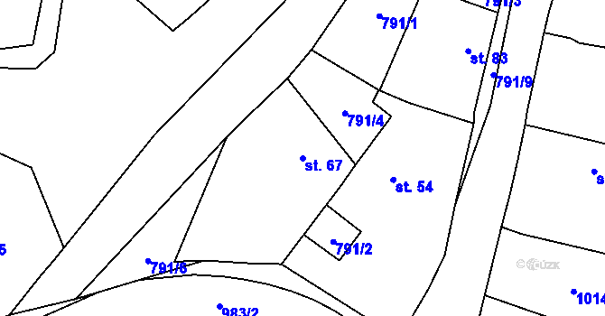 Parcela st. 67 v KÚ Kvíčovice, Katastrální mapa