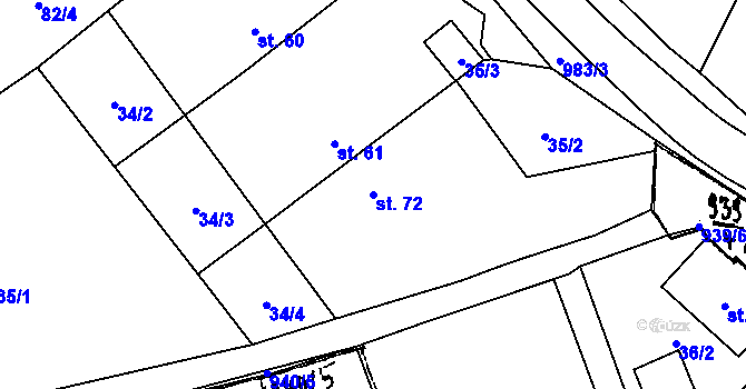 Parcela st. 72 v KÚ Kvíčovice, Katastrální mapa
