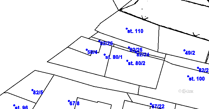 Parcela st. 80/1 v KÚ Kvíčovice, Katastrální mapa