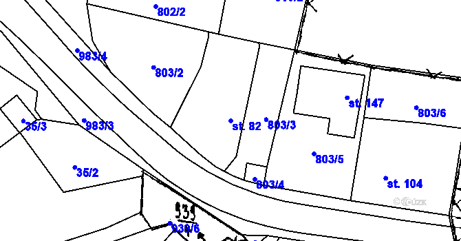 Parcela st. 82 v KÚ Kvíčovice, Katastrální mapa