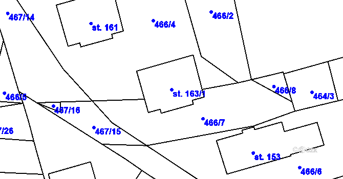 Parcela st. 163/1 v KÚ Kvíčovice, Katastrální mapa