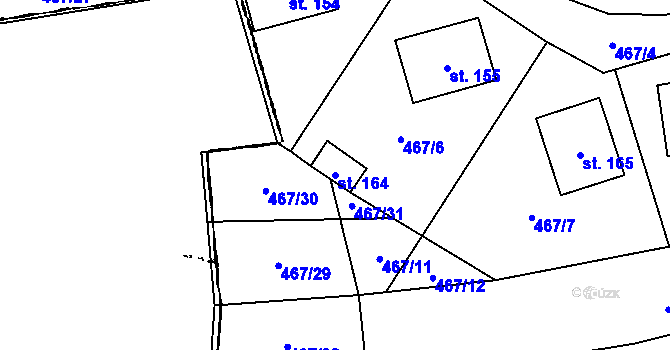 Parcela st. 164 v KÚ Kvíčovice, Katastrální mapa