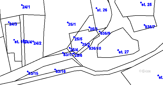 Parcela st. 25/2 v KÚ Kvíčovice, Katastrální mapa