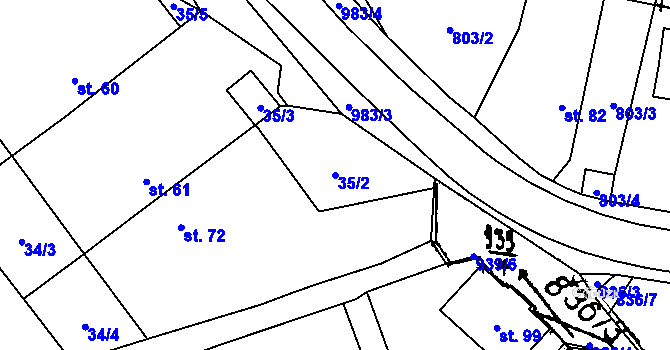 Parcela st. 35/2 v KÚ Kvíčovice, Katastrální mapa