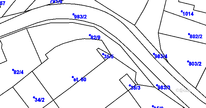 Parcela st. 35/5 v KÚ Kvíčovice, Katastrální mapa
