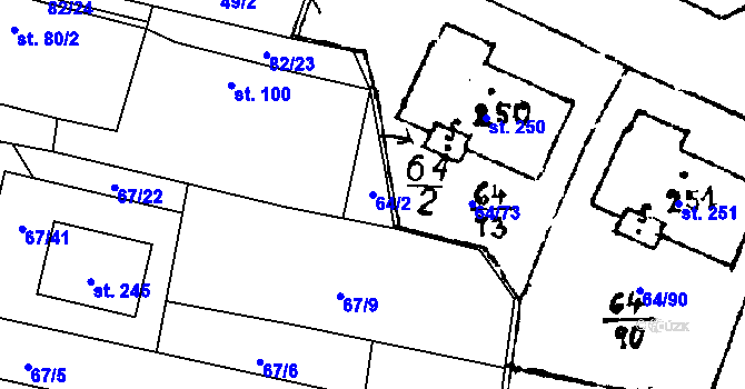 Parcela st. 64/2 v KÚ Kvíčovice, Katastrální mapa