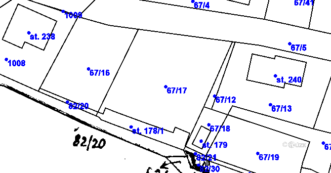 Parcela st. 67/17 v KÚ Kvíčovice, Katastrální mapa