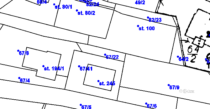 Parcela st. 67/22 v KÚ Kvíčovice, Katastrální mapa