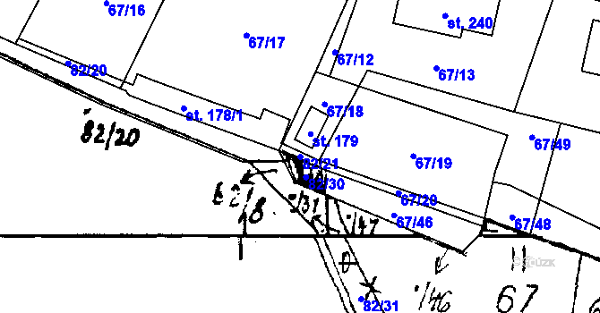 Parcela st. 82/21 v KÚ Kvíčovice, Katastrální mapa