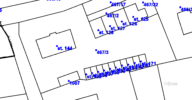 Parcela st. 467/3 v KÚ Kvíčovice, Katastrální mapa