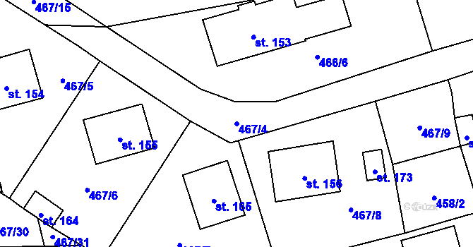 Parcela st. 467/4 v KÚ Kvíčovice, Katastrální mapa