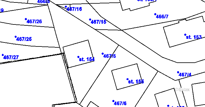 Parcela st. 467/5 v KÚ Kvíčovice, Katastrální mapa