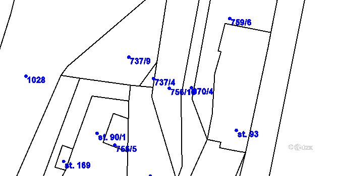 Parcela st. 756/10 v KÚ Kvíčovice, Katastrální mapa