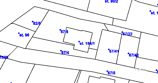 Parcela st. 194/1 v KÚ Kvíčovice, Katastrální mapa