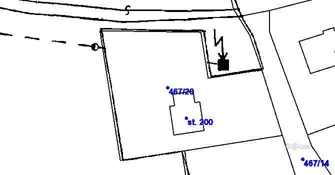 Parcela st. 467/20 v KÚ Kvíčovice, Katastrální mapa