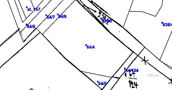 Parcela st. 64/4 v KÚ Kvíčovice, Katastrální mapa