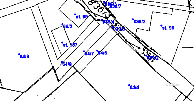 Parcela st. 64/6 v KÚ Kvíčovice, Katastrální mapa