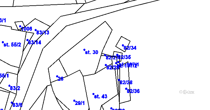 Parcela st. 82/27 v KÚ Kvíčovice, Katastrální mapa