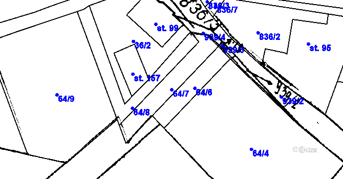 Parcela st. 64/7 v KÚ Kvíčovice, Katastrální mapa