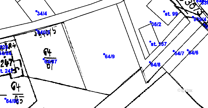 Parcela st. 64/9 v KÚ Kvíčovice, Katastrální mapa