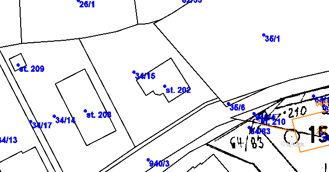 Parcela st. 202 v KÚ Kvíčovice, Katastrální mapa